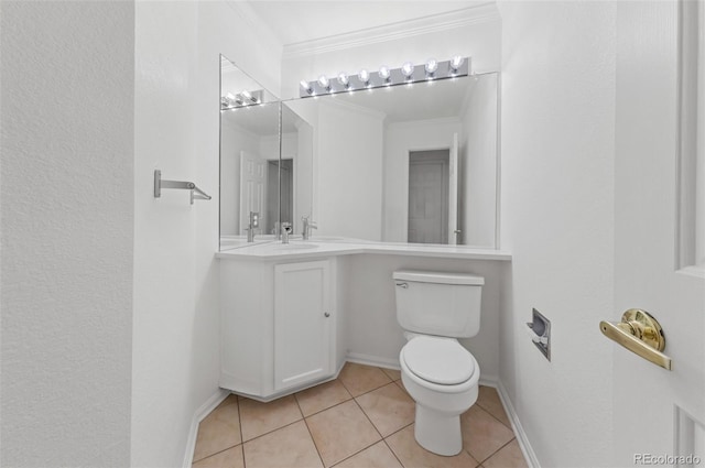 3565 W 112th Cir, Westminster, CO 80031 - bathroom with toilet, tile patterned flooring, ornamental molding, vanity, and baseboards
