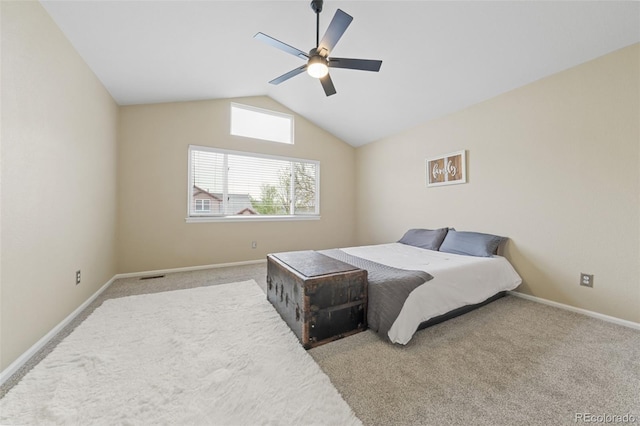 3565 W 112th Cir, Westminster, CO 80031 - carpeted bedroom with vaulted ceiling, baseboards, and a ceiling fan