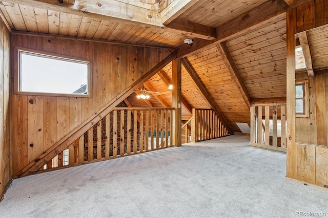 600 Rock Lake Rd, Ward, CO 80481 - bonus room featuring carpet flooring, wooden ceiling, and wood walls