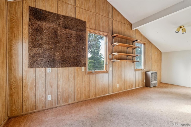 600 Rock Lake Rd, Ward, CO 80481 - additional living space featuring carpet flooring, wood walls, and vaulted ceiling with beams