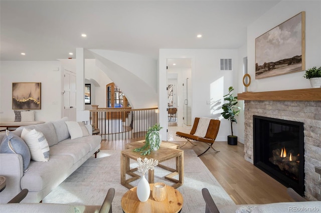 living room with light hardwood / wood-style floors