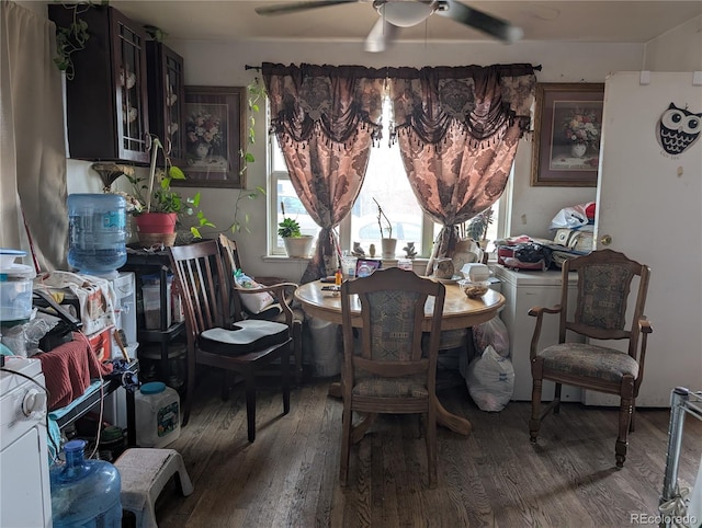 4975 Saint Paul St, Denver, CO 80216 - dining space featuring wood finished floors and ceiling fan