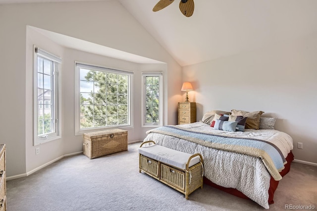 7758 Edgewater Ct, Lone Tree, CO 80124 - carpeted bedroom with baseboards, lofted ceiling, and ceiling fan