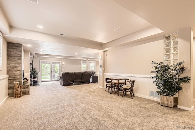 7758 Edgewater Ct, Lone Tree, CO 80124 - carpeted living room featuring recessed lighting, a raised ceiling, and baseboards