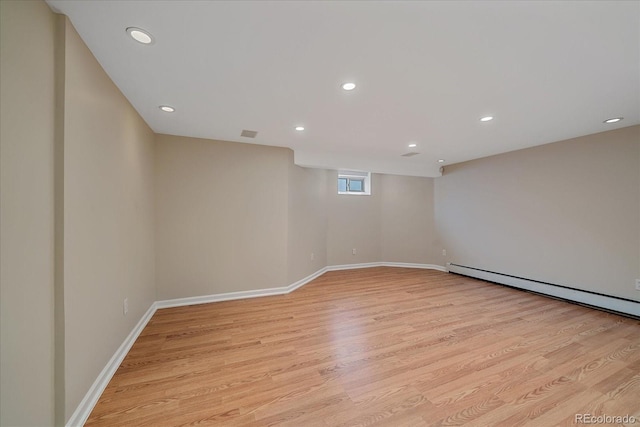 371 Birch St, Denver, CO 80220 - interior space with recessed lighting, light wood-style floors, a baseboard radiator, and baseboards
