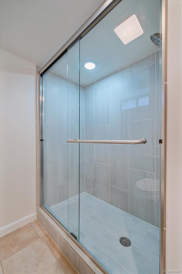371 Birch St, Denver, CO 80220 - full bath featuring tile patterned floors and a stall shower