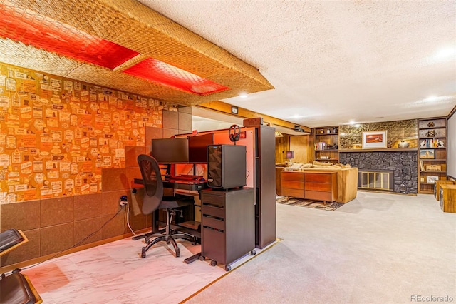 9580 W 51st Ave, Arvada, CO 80002 - home office with a textured ceiling and a stone fireplace