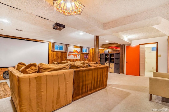 9580 W 51st Ave, Arvada, CO 80002 - living area with a textured ceiling, carpet floors, wooden walls, and recessed lighting