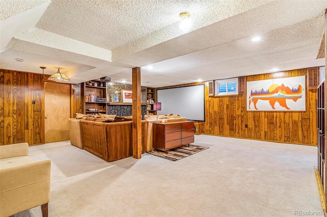 9580 W 51st Ave, Arvada, CO 80002 - bar area with wood walls, light carpet, and a textured ceiling