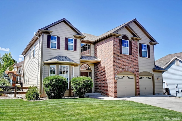 11951 Singing Winds St, Parker, CO 80138 - traditional home featuring a garage, concrete driveway, brick siding, and roof with shingles