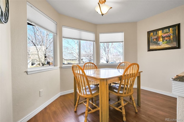 dining space featuring baseboards and wood finished floors