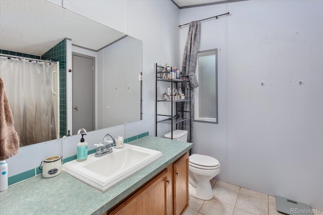 110 Evans Ave, Poncha Springs, CO 81242 - bathroom with vanity, a textured ceiling, tile patterned floors, and curtained shower