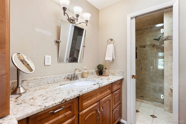 1555 Genesee Ridge Rd, Golden, CO 80401 - bathroom with vanity, a stall shower, and tile patterned flooring