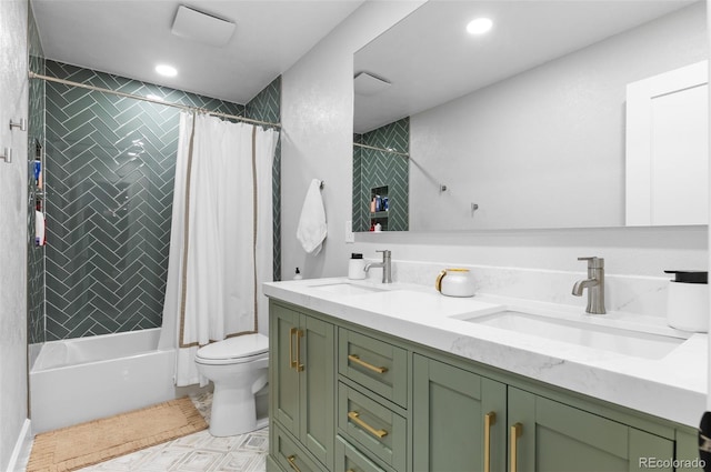 9939 E Aberdeen Ave, Englewood, CO 80111 - full bathroom with shower / bath combo, double vanity, toilet, and recessed lighting
