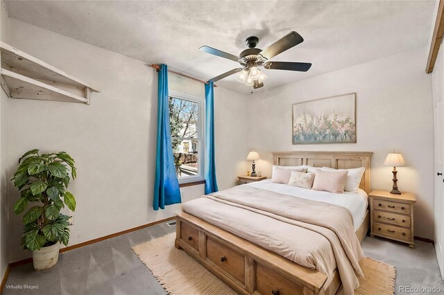 8679 Apache Plume Dr, Parker, CO 80134 - bedroom featuring light carpet, baseboards, and ceiling fan