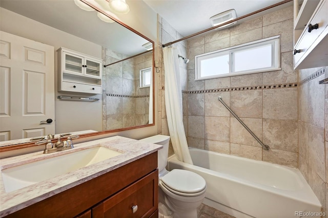 8679 Apache Plume Dr, Parker, CO 80134 - full bath featuring shower / bathtub combination with curtain, vanity, and toilet