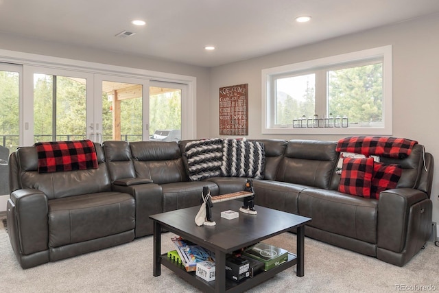 675 Gcr 462, Grand Lake, CO 80447 - carpeted living area featuring plenty of natural light, french doors, and recessed lighting