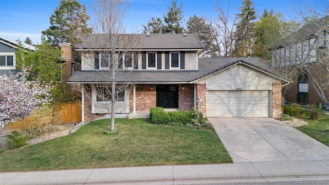 8132 Lodgepole Trl, Lone Tree, CO 80124 - traditional-style house with fence, an attached garage, a front yard, a tiled roof, and driveway