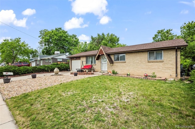 12167 E Exposition Ave, Aurora, CO 80012 - single story home with brick siding, a front lawn, an attached garage, and roof with shingles