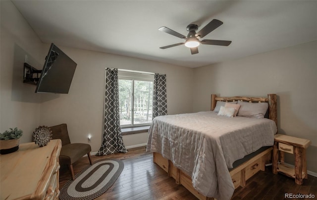 11030 Pine Meadows Rd, Colorado Springs, CO 80908 - bedroom featuring dark wood-style flooring and ceiling fan