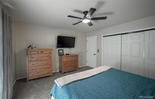 11030 Pine Meadows Rd, Colorado Springs, CO 80908 - bedroom featuring carpet, a closet, and a ceiling fan