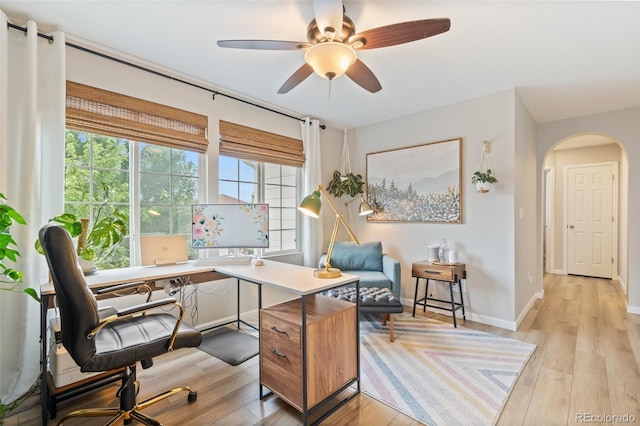 7853 S Jasper Way, Englewood, CO 80112 - office space with light wood-style floors, arched walkways, and ceiling fan
