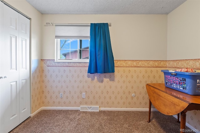 7260 Otis Ct, Arvada, CO 80003 - bedroom featuring wainscoting, carpet flooring, wallpapered walls, a textured ceiling, and a closet