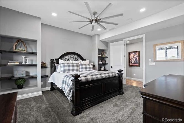 15295 E Cherry Creek S Road, Larkspur, CO 80118 - carpeted bedroom with baseboards, recessed lighting, and ceiling fan