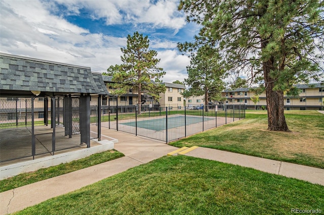 view of pool featuring a patio area and a lawn