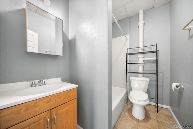 741 Mariposa St, Denver, CO 80204 - bathroom featuring toilet, vanity, tile patterned floors, shower / washtub combination, and baseboards
