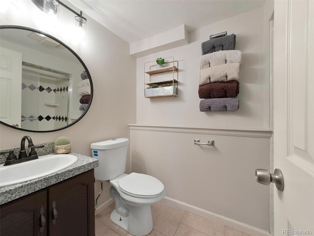 bathroom with tile patterned flooring, vanity, and toilet