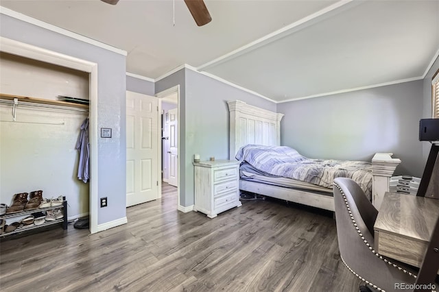 1166 W 98th Ave, Northglenn, CO 80260 - bedroom with ornamental molding, dark wood-style flooring, and ceiling fan