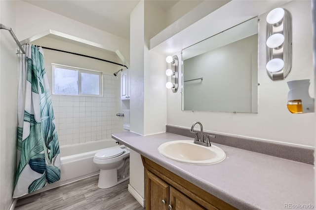 1166 W 98th Ave, Northglenn, CO 80260 - bathroom with shower / bathtub combination with curtain, vanity, and wood finished floors