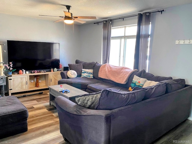 3190 S Joplin Ct, Aurora, CO 80013 - living area with a ceiling fan, light wood finished floors, and a textured ceiling