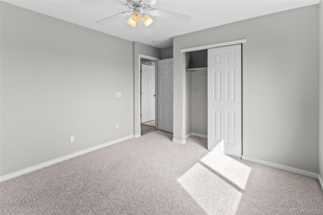 8414 Bed Straw St, Parker, CO 80134 - unfurnished bedroom with light colored carpet, baseboards, a closet, and a ceiling fan