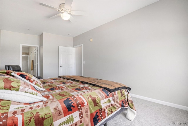 bedroom with carpet floors, baseboards, and a ceiling fan