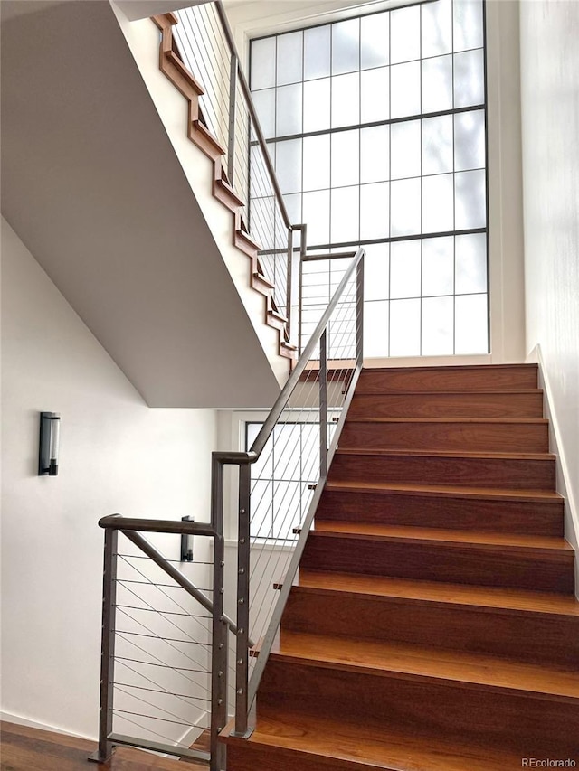 stairs with hardwood / wood-style flooring