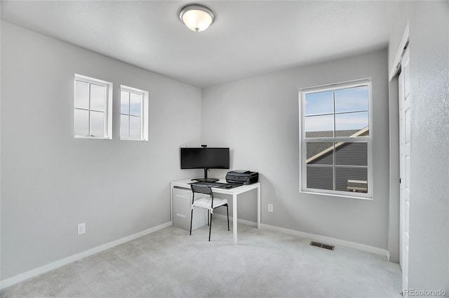 view of carpeted home office