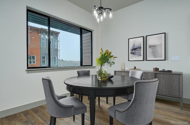 6450 Cleora Rd Unit C, Salida, CO 81201 - dining space featuring a chandelier, wood finished floors, and baseboards
