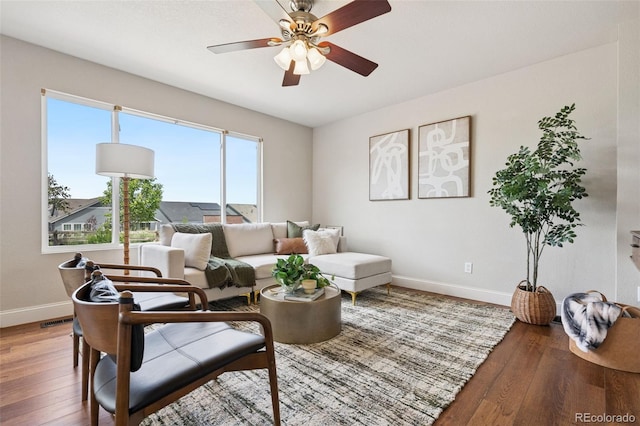 9579 Bighorn Way, Littleton, CO 80125 - living area featuring hardwood / wood-style flooring and ceiling fan