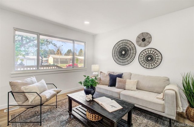 living room with hardwood / wood-style flooring