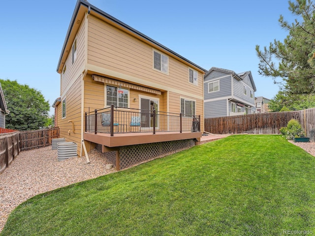 21220 E Nassau Ave, Aurora, CO 80013 - back of property featuring a wooden deck and a fenced backyard