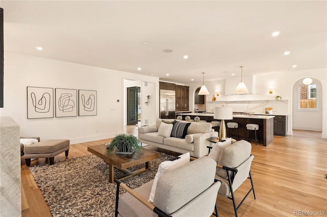 living room with light hardwood / wood-style flooring