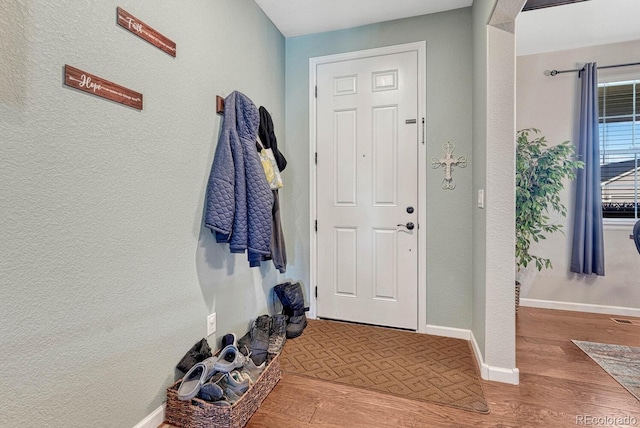 entryway with hardwood / wood-style flooring