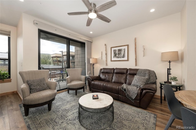 288 Lions Gate Dr, Winter Park, CO 80482 - living room with wood finished floors, ceiling fan, plenty of natural light, and recessed lighting