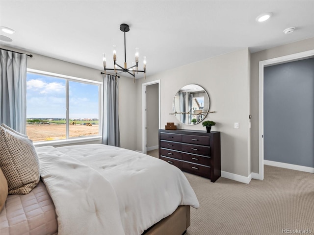 1787 W 166th Ave, Broomfield, CO 80023 - bedroom featuring a chandelier, light carpet, and recessed lighting