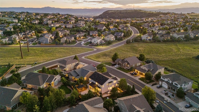 view of aerial view at dusk