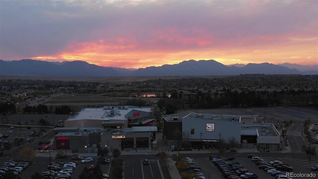 aerial view at dusk with a mountain view