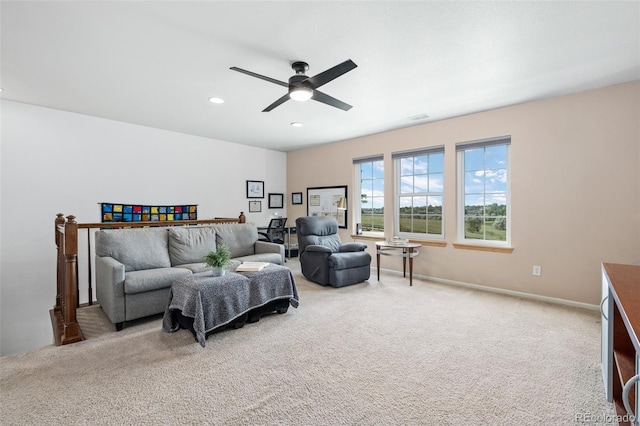 12753 Leyden St Unit C, Thornton, CO 80602 - living area with carpet flooring, a ceiling fan, and recessed lighting