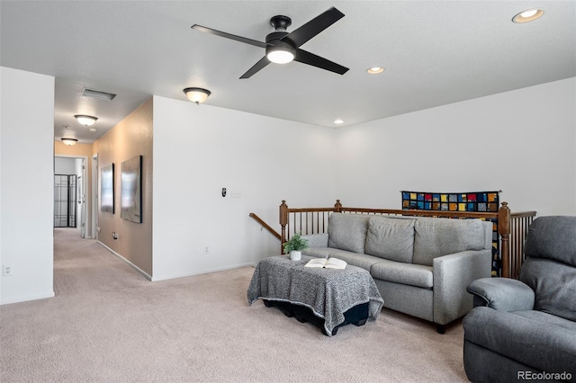 12753 Leyden St Unit C, Thornton, CO 80602 - living area with light colored carpet, a ceiling fan, and recessed lighting
